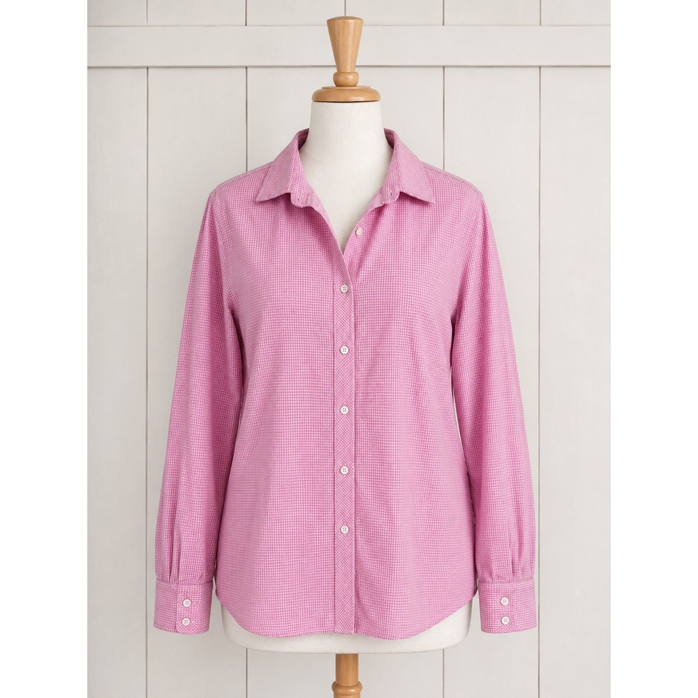 L.L. Bean Shirt Pink‎ White Gingham Cotton Button Down Long Sleeve Women Large
